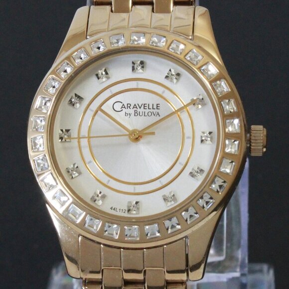 Caravelle Ladies Quartz Watch By Bulova Chrystal Bezel And Indices 32mm - Picture 9 of 13